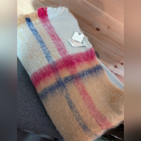 Anthropologie Soft Beige Plaid Throw